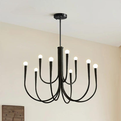 Brass Candle Style Chandelier with Curved Arms