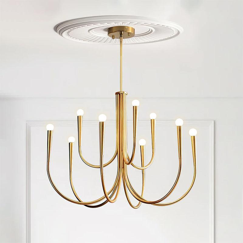 Brass Candle Style Chandelier with Curved Arms