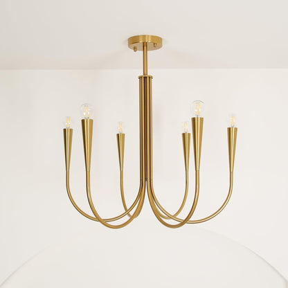 Brass Candle Style Chandelier with Curved Arms