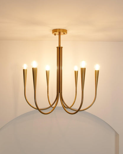 Brass Candle Style Chandelier with Curved Arms