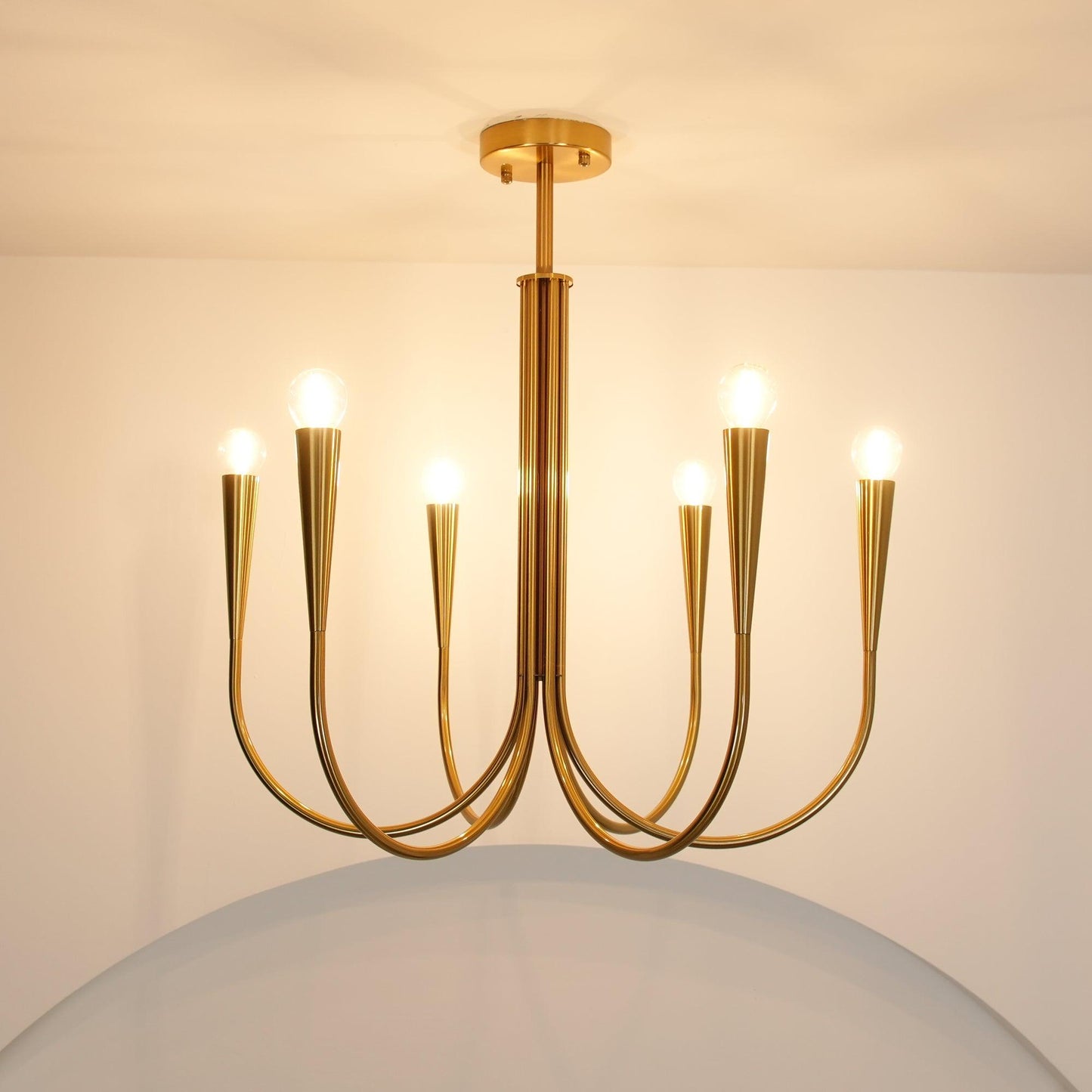 Brass Candle Style Chandelier with Curved Arms