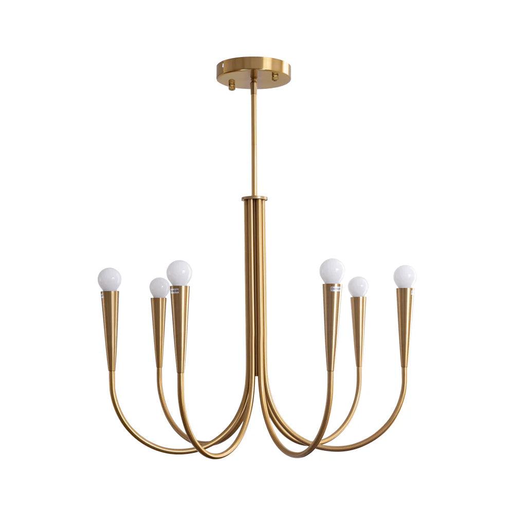 Brass Candle Style Chandelier with Curved Arms