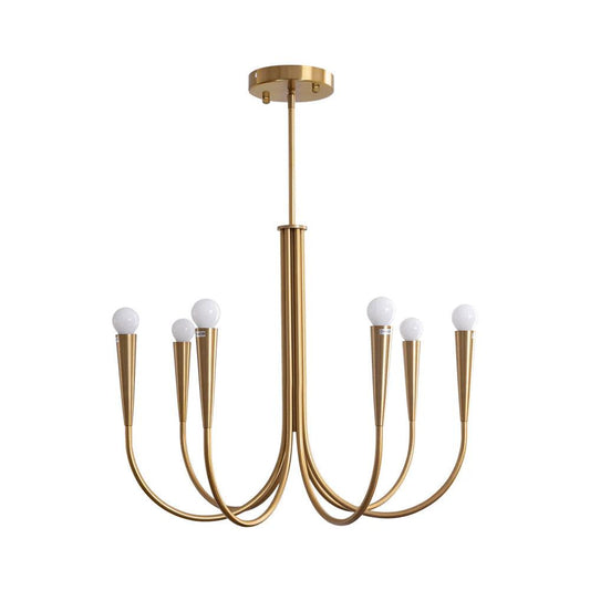 Brass Candle Style Chandelier with Curved Arms