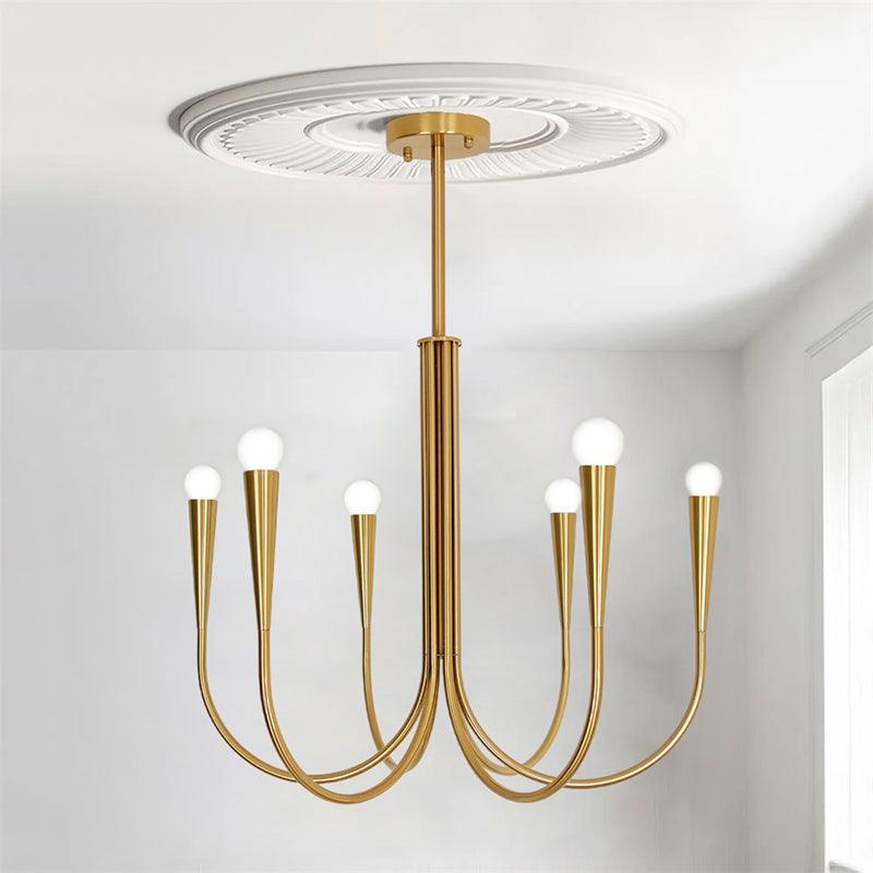 Brass Candle Style Chandelier with Curved Arms