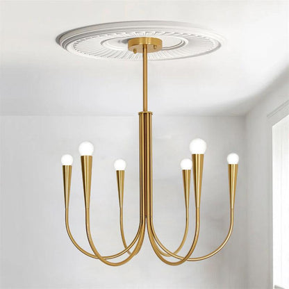 Brass Candle Style Chandelier with Curved Arms