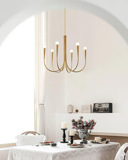 Brass Candle Style Chandelier with Curved Arms