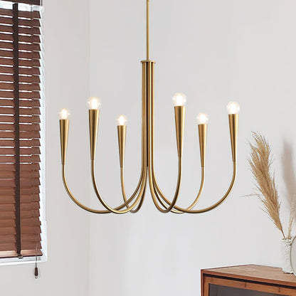 Brass Candle Style Chandelier with Curved Arms