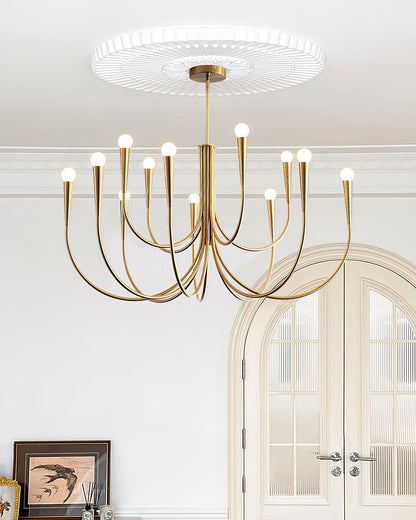 Brass Candle Style Chandelier with Curved Arms