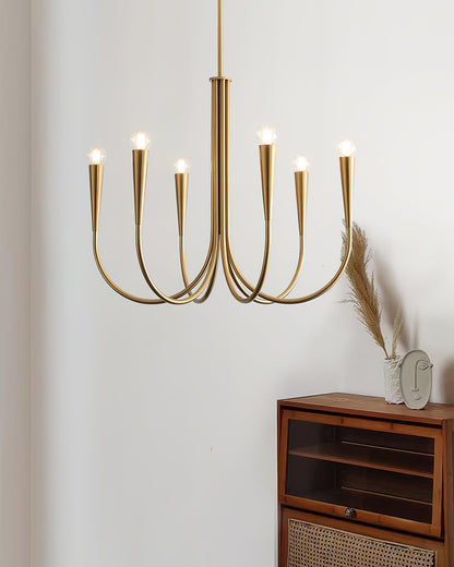 Brass Candle Style Chandelier with Curved Arms