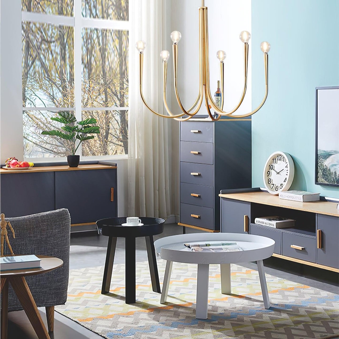 Brass Candle Style Chandelier with Curved Arms