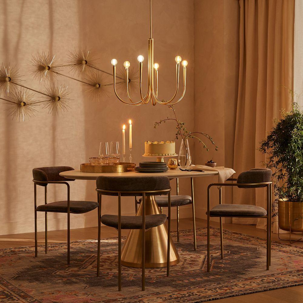 Brass Candle Style Chandelier with Curved Arms