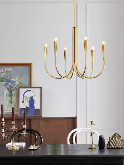 Brass Candle Style Chandelier with Curved Arms