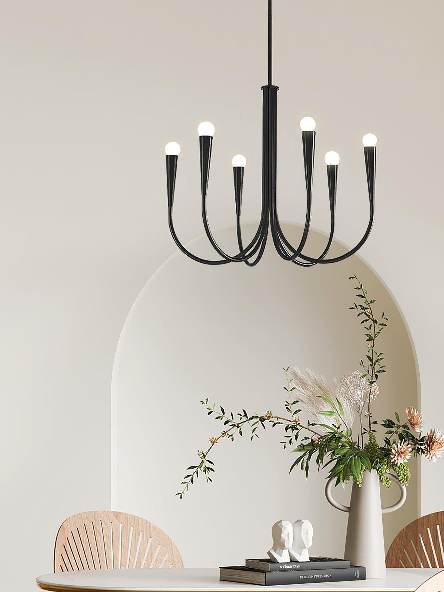 Brass Candle Style Chandelier with Curved Arms