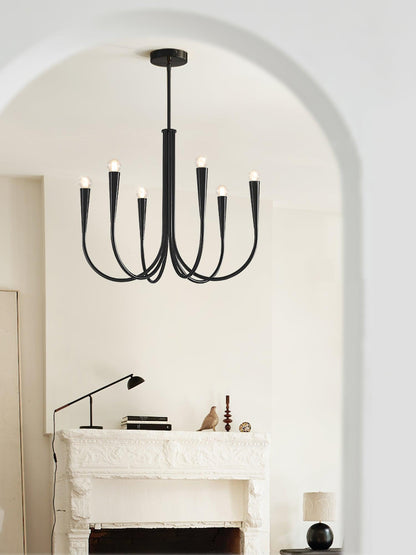 Brass Candle Style Chandelier with Curved Arms