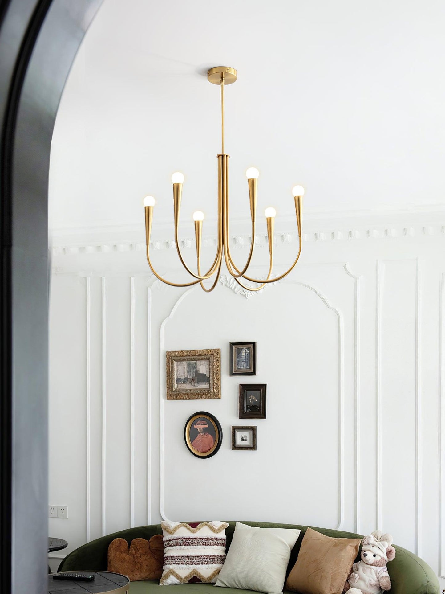 Brass Candle Style Chandelier with Curved Arms