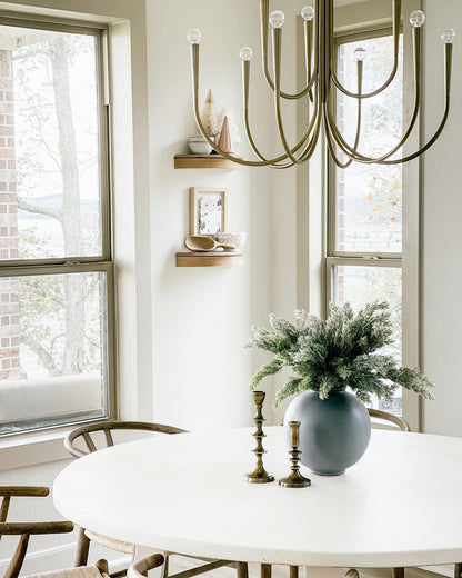 Brass Candle Style Chandelier with Curved Arms