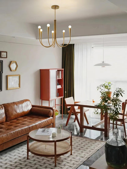 Brass Candle Style Chandelier with Curved Arms