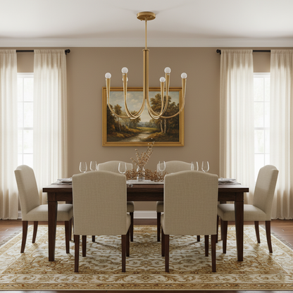 Brass Candle Style Chandelier with Curved Arms