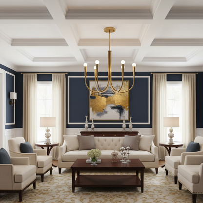 Brass Candle Style Chandelier with Curved Arms