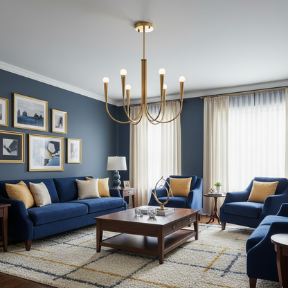 Brass Candle Style Chandelier with Curved Arms