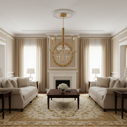 Brass Candle Style Chandelier with Curved Arms