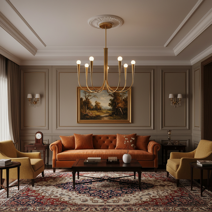 Brass Candle Style Chandelier with Curved Arms