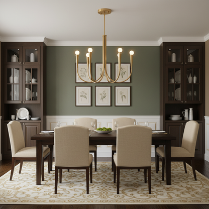 Brass Candle Style Chandelier with Curved Arms