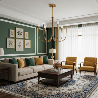 Brass Candle Style Chandelier with Curved Arms