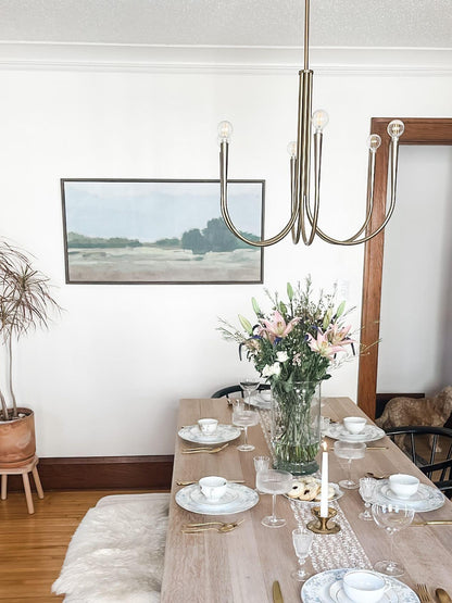 Brass Candle Style Chandelier with Curved Arms