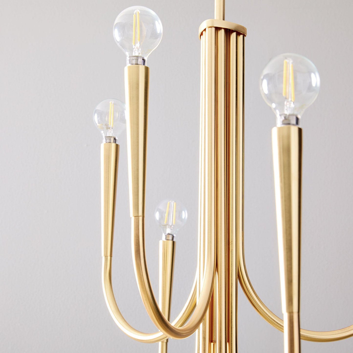 Brass Candle Style Chandelier with Curved Arms