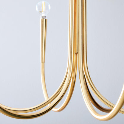 Brass Candle Style Chandelier with Curved Arms