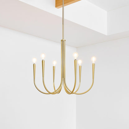Brass Candle Style Chandelier with Curved Arms