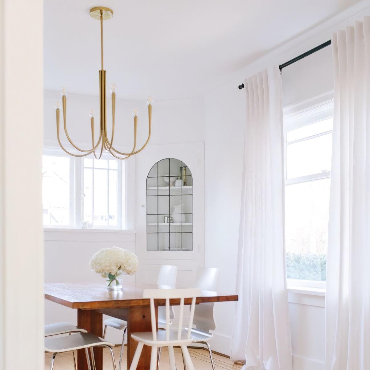 Brass Candle Style Chandelier with Curved Arms