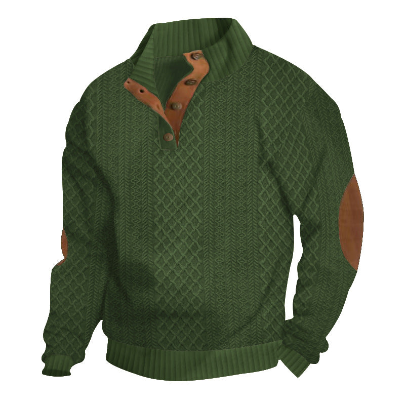 Men's Mock Neck Button Placket Cable Knit Sweater