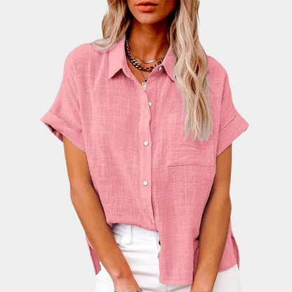 Textured Point Collar Pocket Front Blouse