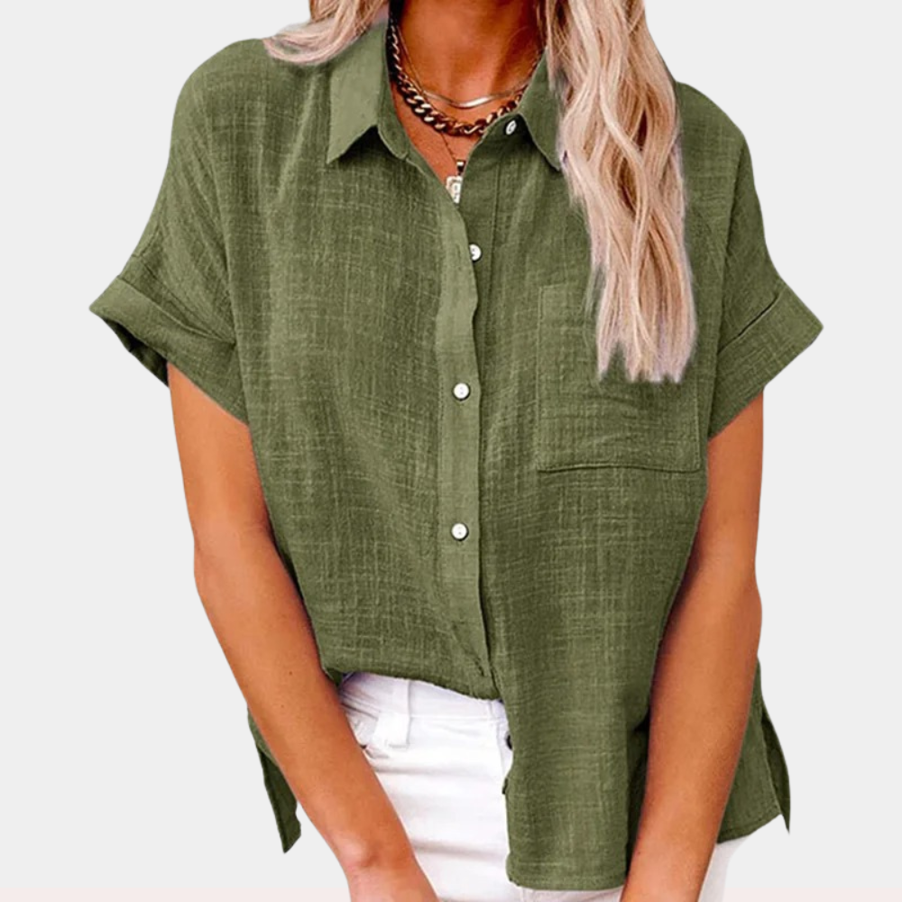 Textured Point Collar Pocket Front Blouse