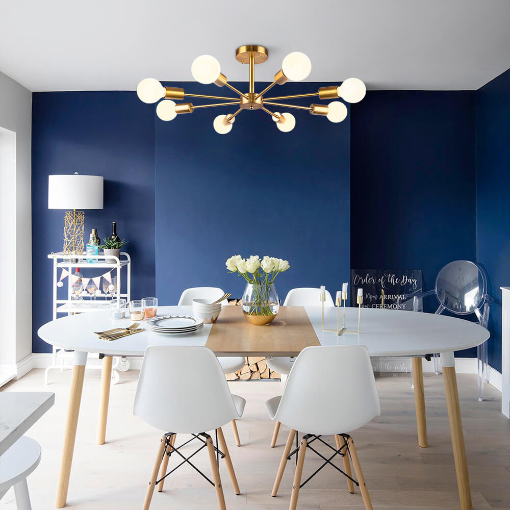 Symmetrical Spoke Ceiling Light with Globe Bulbs