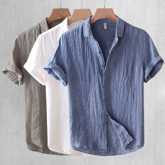 Textured Short Sleeve Collared Button Shirts