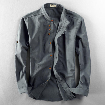Band Collar Button Up Long Sleeve Shirt