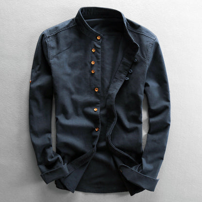 Band Collar Button Up Long Sleeve Shirt