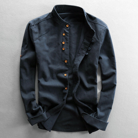 Band Collar Button Up Long Sleeve Shirt