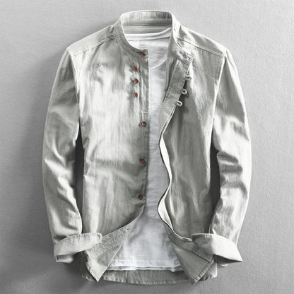 Band Collar Button Up Long Sleeve Shirt
