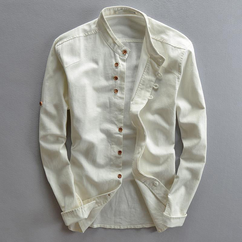 Band Collar Button Up Long Sleeve Shirt