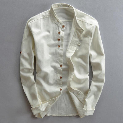 Band Collar Button Up Long Sleeve Shirt