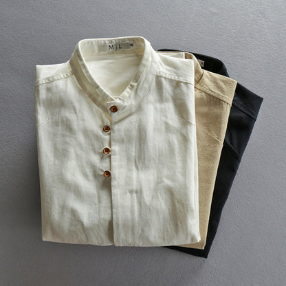 Band Collar Button Up Long Sleeve Shirt