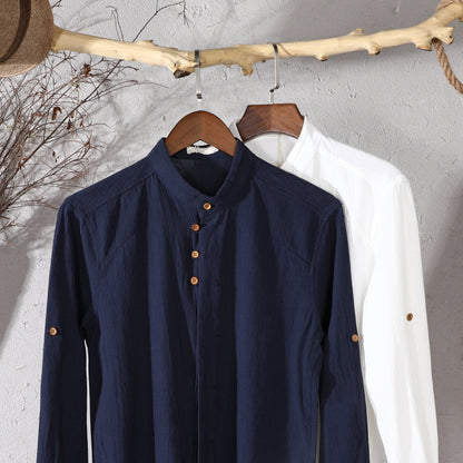 Band Collar Button Up Long Sleeve Shirt