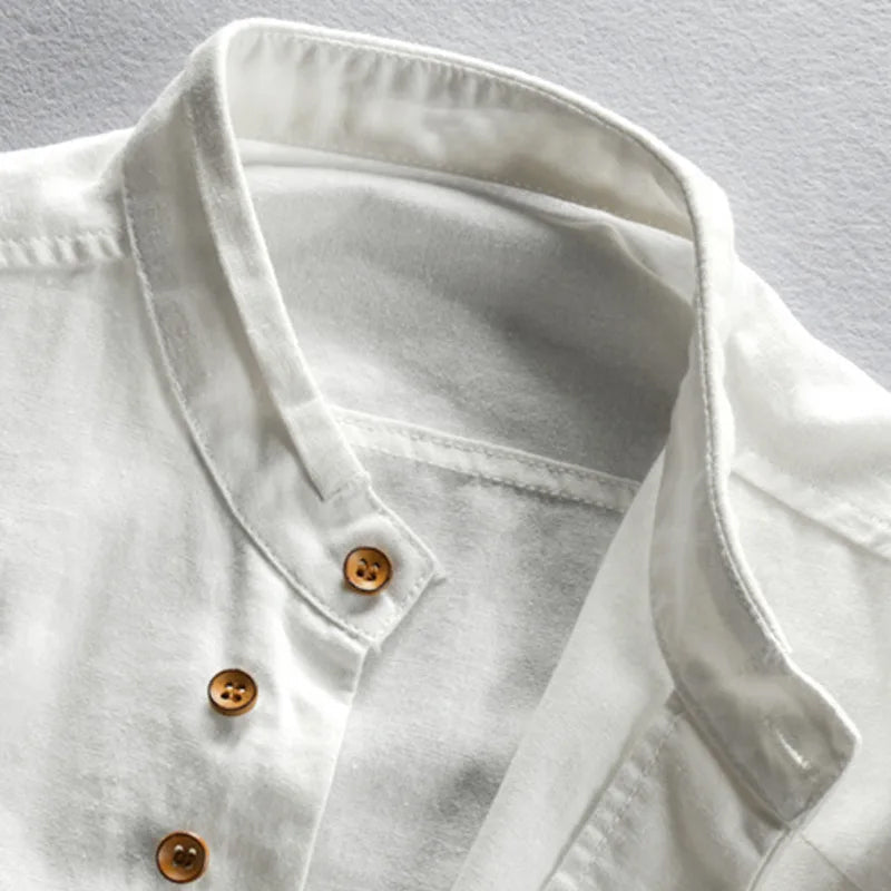 Band Collar Button Up Long Sleeve Shirt