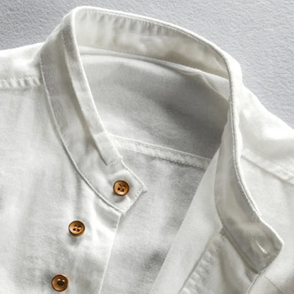Band Collar Button Up Long Sleeve Shirt