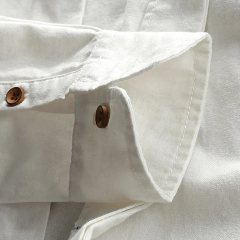 Band Collar Button Up Long Sleeve Shirt