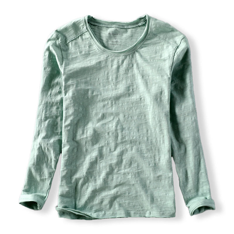 Long Sleeved Crew Neck Textured Straight Shirts